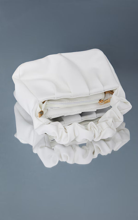 White Ruched Handle Small Grab Bag