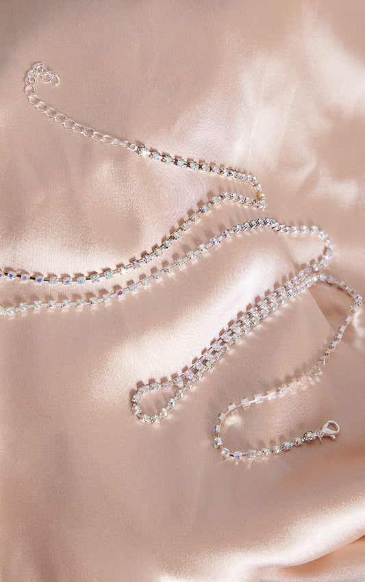 Silver Iridescent Diamante Belly Chain