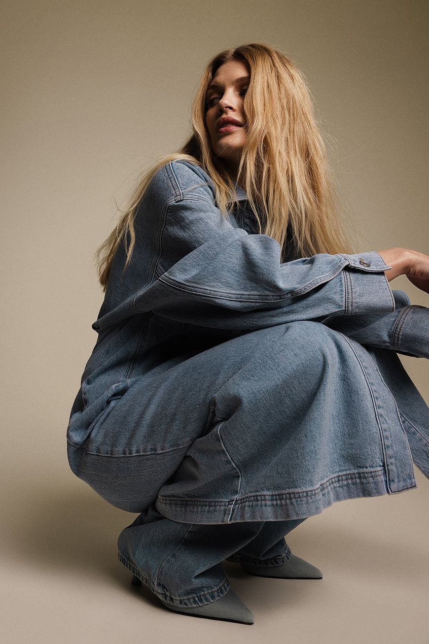 Marked Waist Denim Maxi Dress