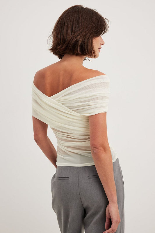 Na-kd Draped Mesh Off Shoulder Top