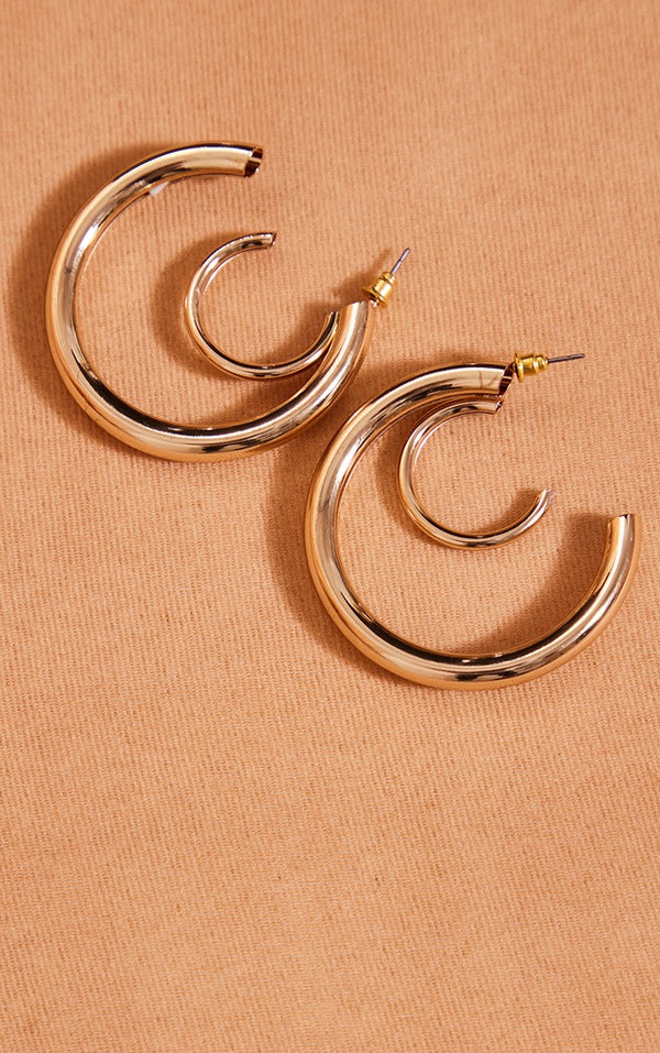Gold Double Layered Hoop Earring