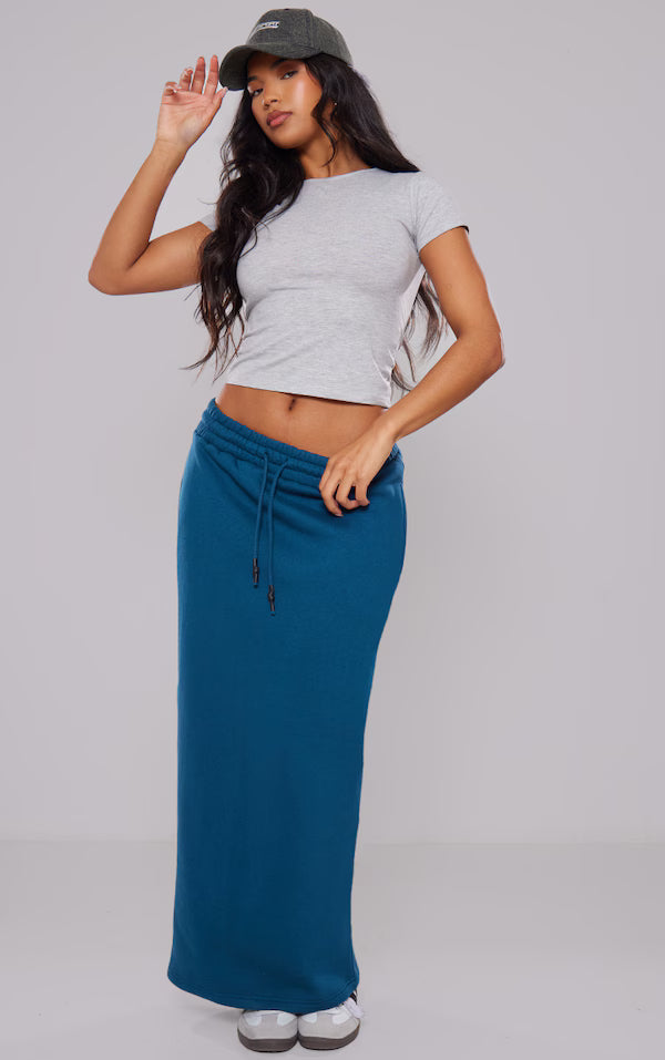 Green Sweat Drawstring Midi Skirt