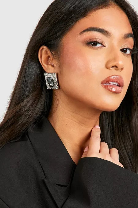 Black Diamante Stud Earrings