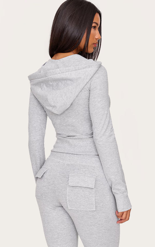Grey Marl Zip Up Fitted Track Top