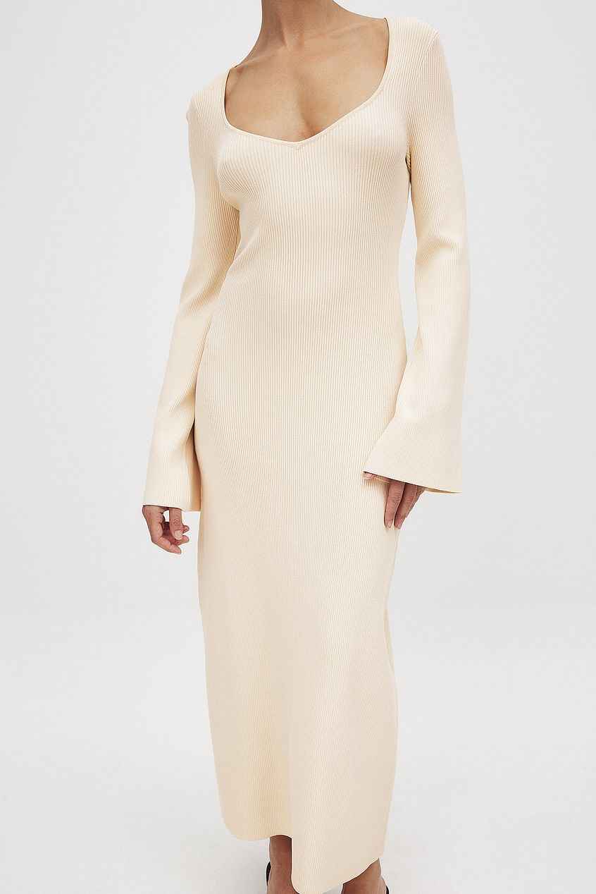 Na-kd Fine Knitted Trumpet Sleeve Midi Dress