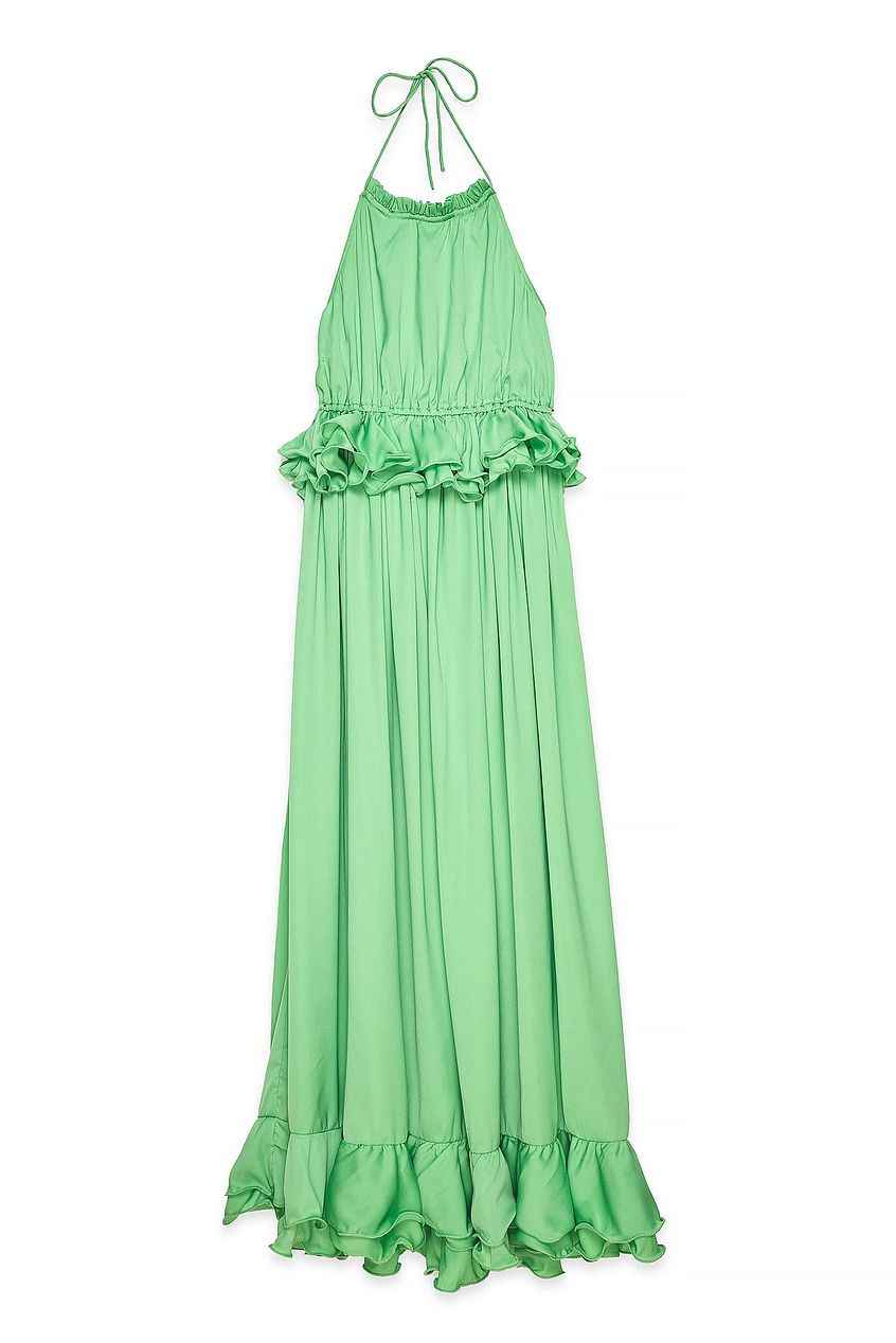 Na-kd Flounce Waist Halterneck Maxi Dress Green