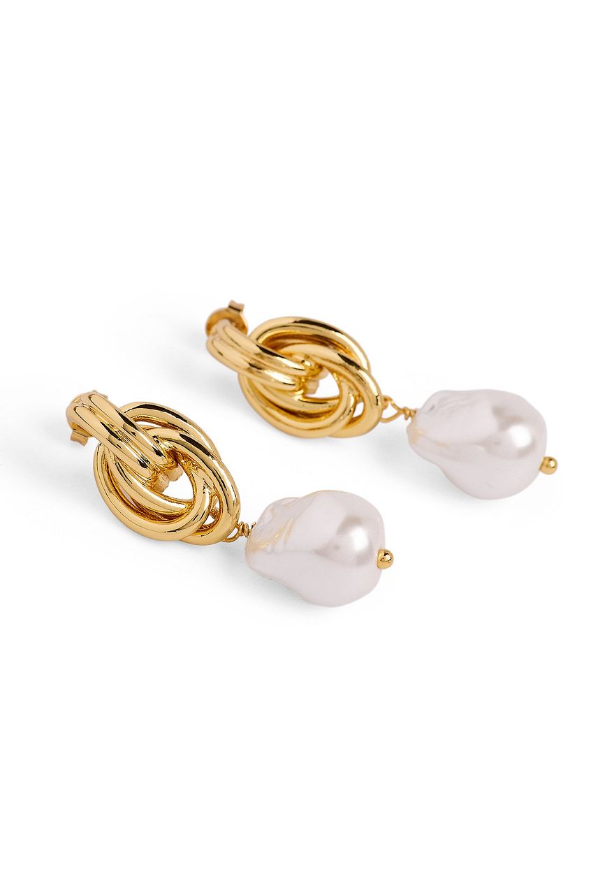 Gold Plated Knot Pearl Earrings