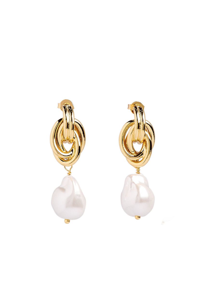 Gold Plated Knot Pearl Earrings
