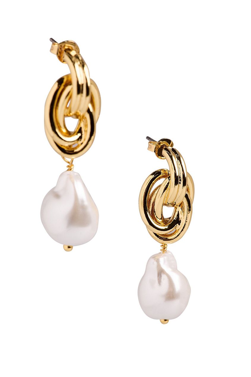 Gold Plated Knot Pearl Earrings