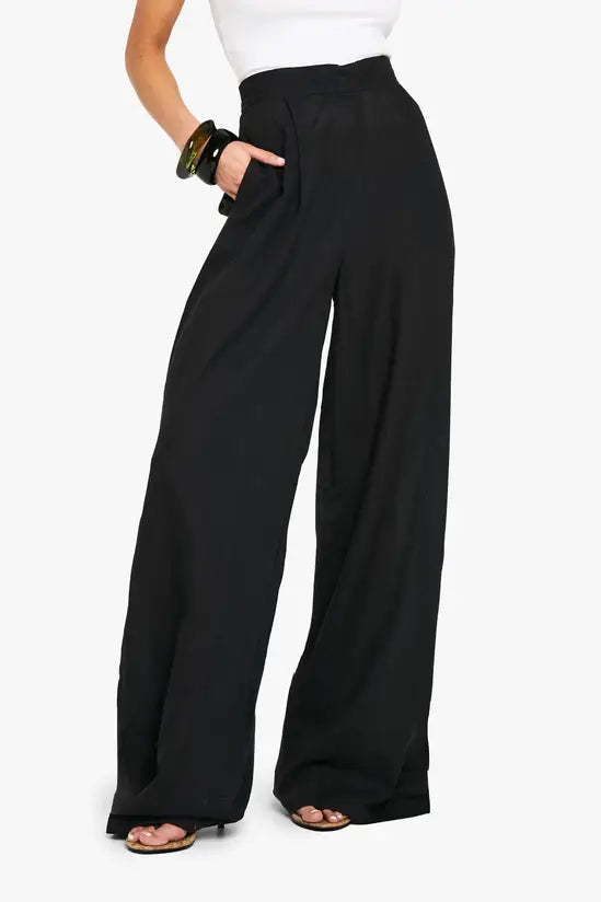 boohoo Linen Look Wide Leg Relaxed Fit Trousers
