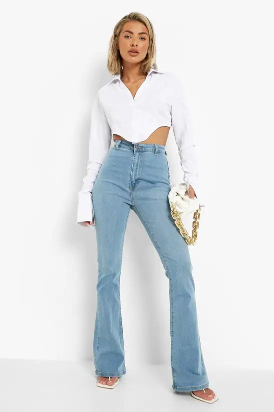 boohoo Butt Shaper High Rise Skinny Flared Jeans