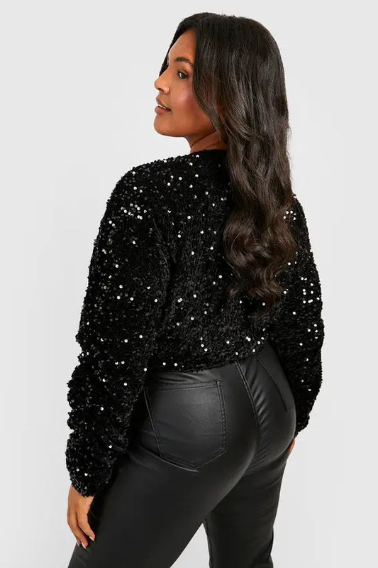 boohoo Plus Velvet Sequin Long Sleeve Bodysuit
