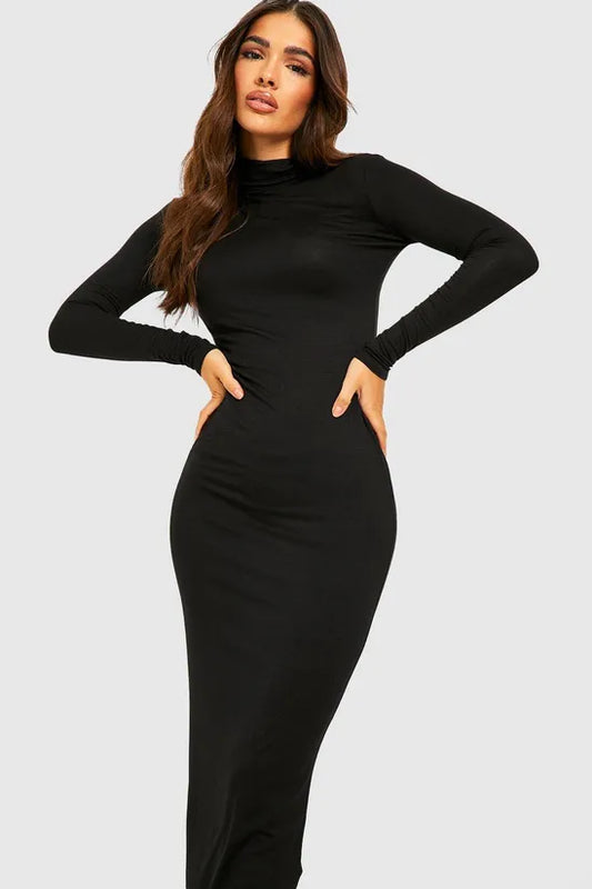 Roll Neck Long Sleeve Maxi Dress