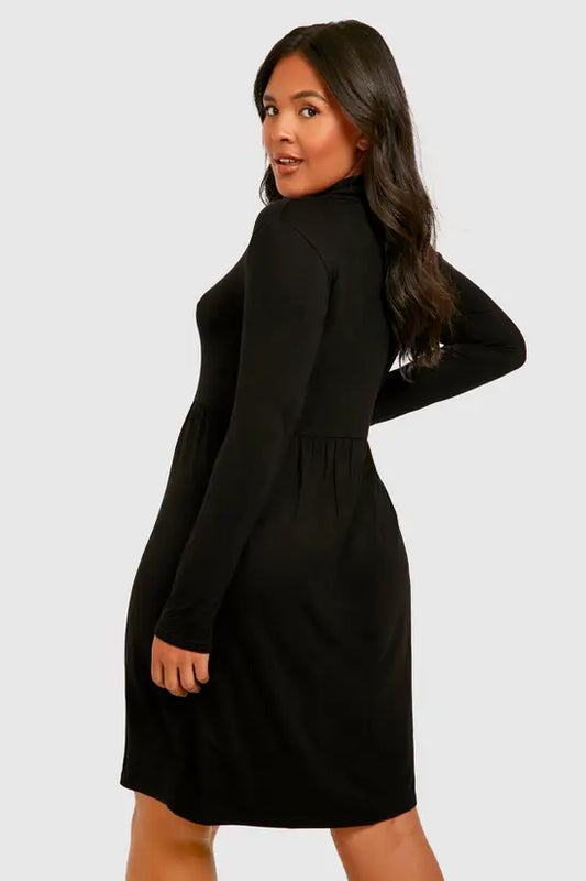 boohoo Plus Basic Roll Neck Peplum Smock Dress