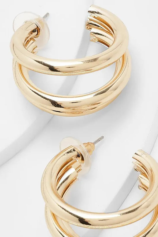 Polished Triple Row Hoop Earrings
