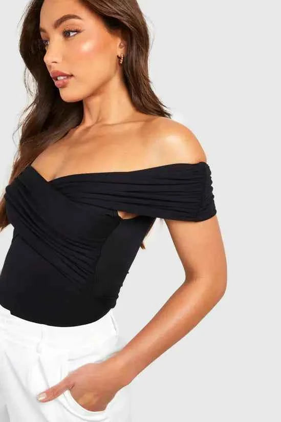 boohoo Tall Bardot Ruched Detail Bodysuit