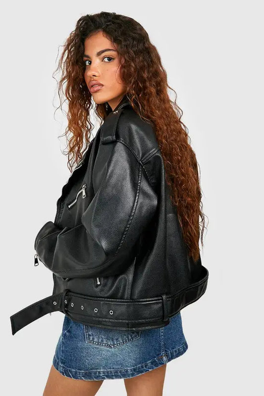 Boohoo Faux Leather Oversized Biker Jacket