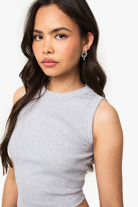 boohoo Thick Binding V Hem Rib Vest