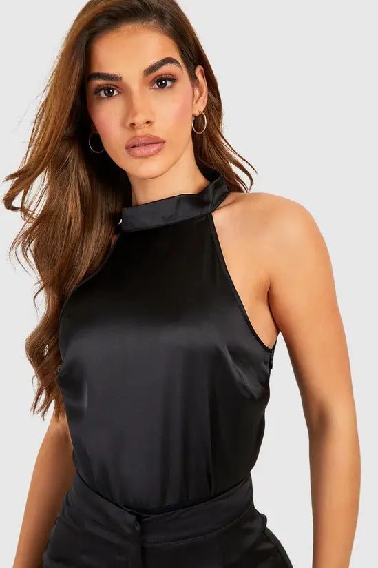 boohoo Satin High Neck Bodysuit