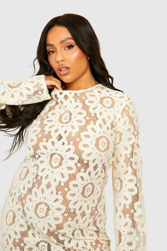 Booohoo Plus Long Sleeve Mini Beach Dress