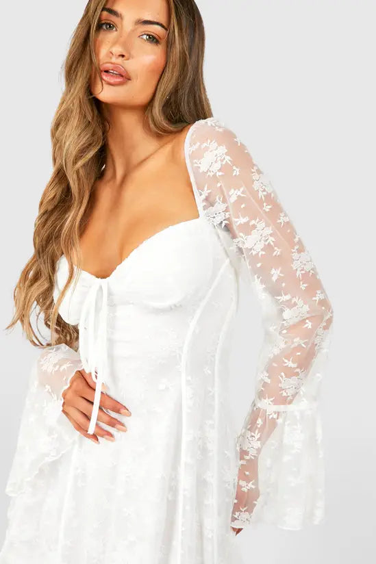 boohoo Lace Baby Doll Flare Sleeve Mini Dress