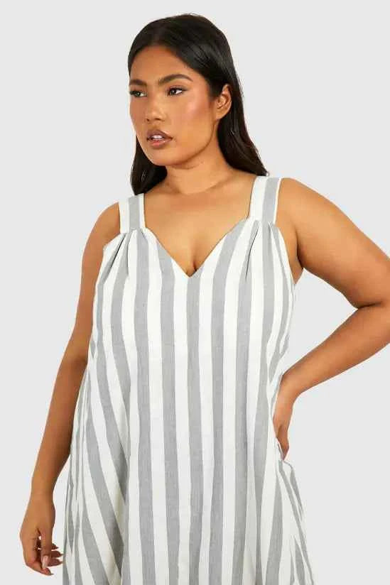 boohoo Plus Wide Stripe Trapeze Maxi Dress