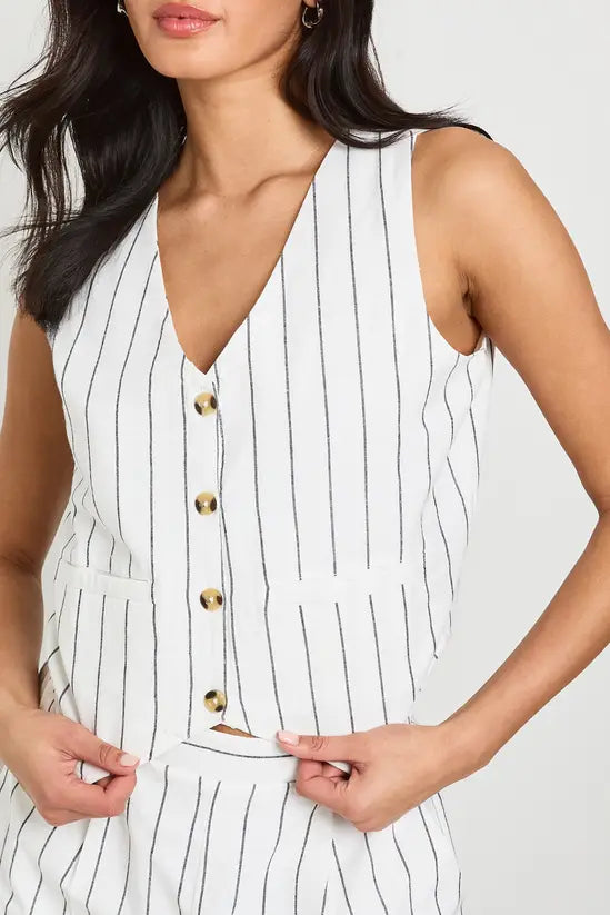 boohoo Linen Look Striped Waistcoat & Relaxed Fit Shorts SET