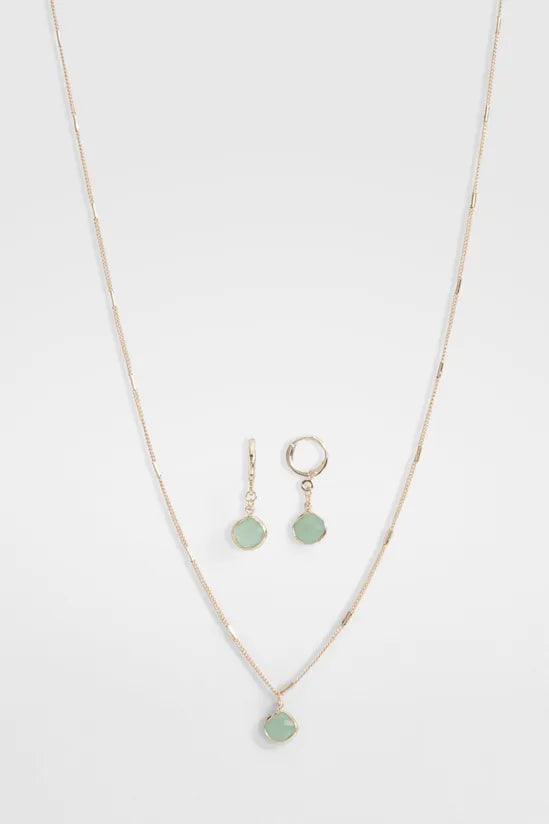 Green Stone Necklace And Earring Set