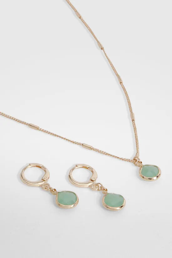 Green Stone Necklace And Earring Set