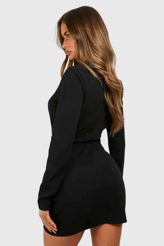 boohoo Wrap Long Sleeve Blazer Dress
