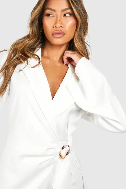 Boohoo - Buckle Detail Tie Waist Tailored Blazer Dress
