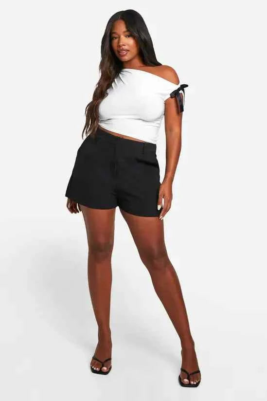 boohoo Plus Asymmetric Neckline Bow Ribbon Detail
