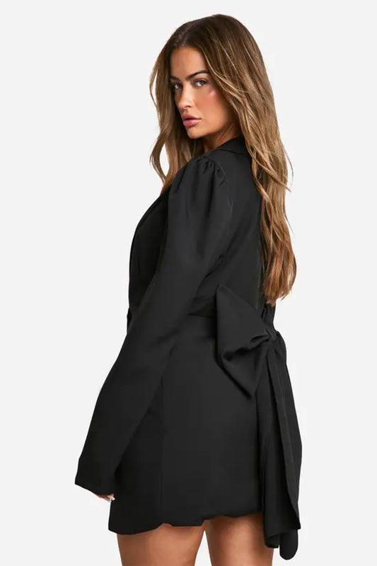 boohoo Puff Sleeve Bow Back Tailored Blazer Dress