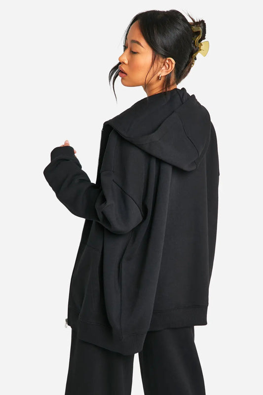 DSGN Studio Embroidered Zip Through Oversized Hoodie