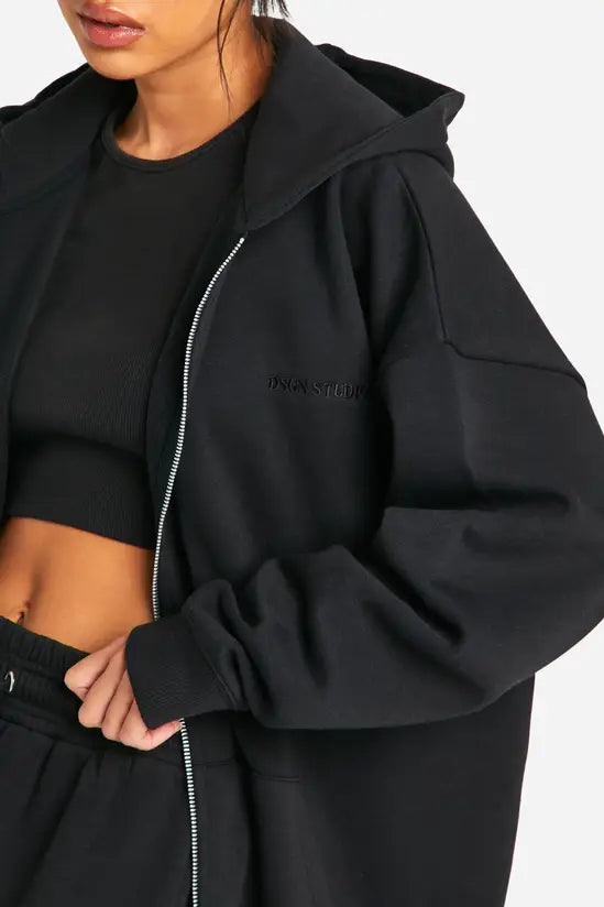DSGN Studio Embroidered Zip Through Oversized Hoodie