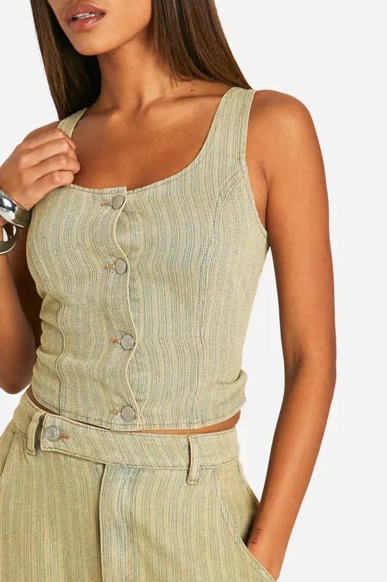 boohoo Tinted Wash Denim Crop Top