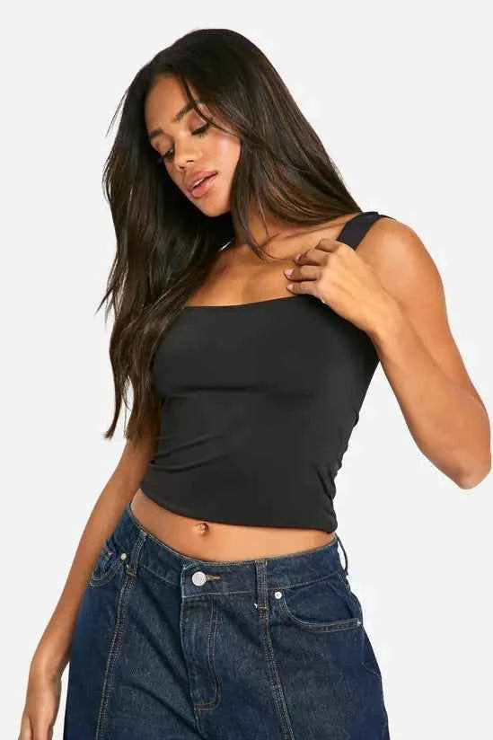 boohoo Double Layer Slinky Square Neck Crop top