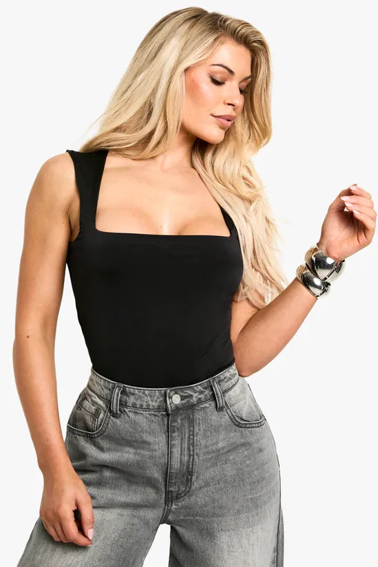 Double Layer Slinky Square Neck Bodysuit