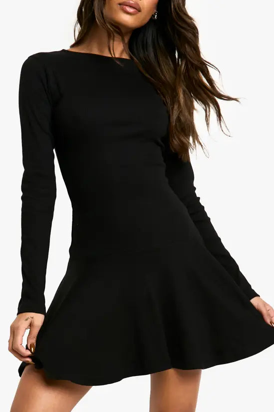 boohoo Rib Dropped Hem Skater Dress