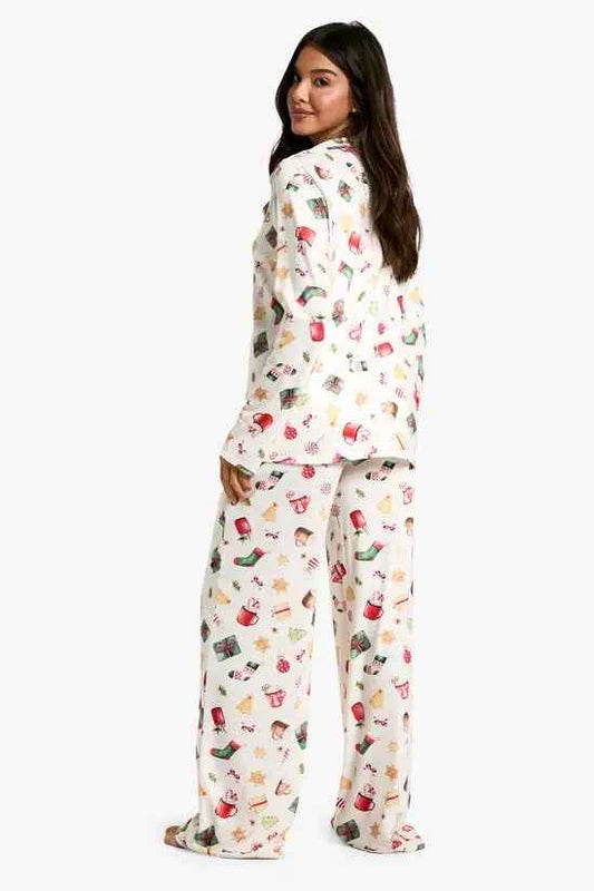 boohoo Christmas Mixed Print Long Sleeve Shirt