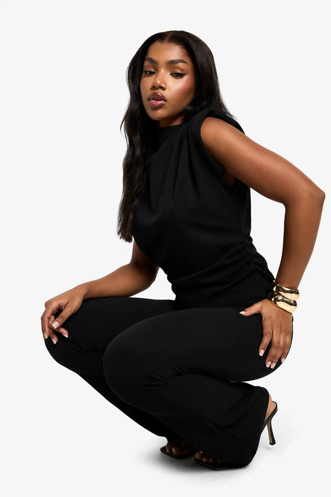 boohoo Scuba Crepe Shoulder Pad Top