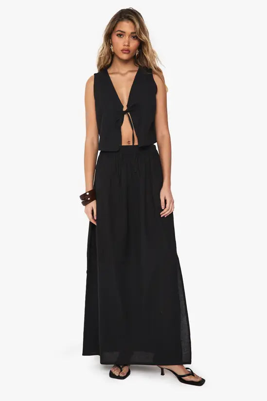 boohoo Linen Look Tie Front Crop