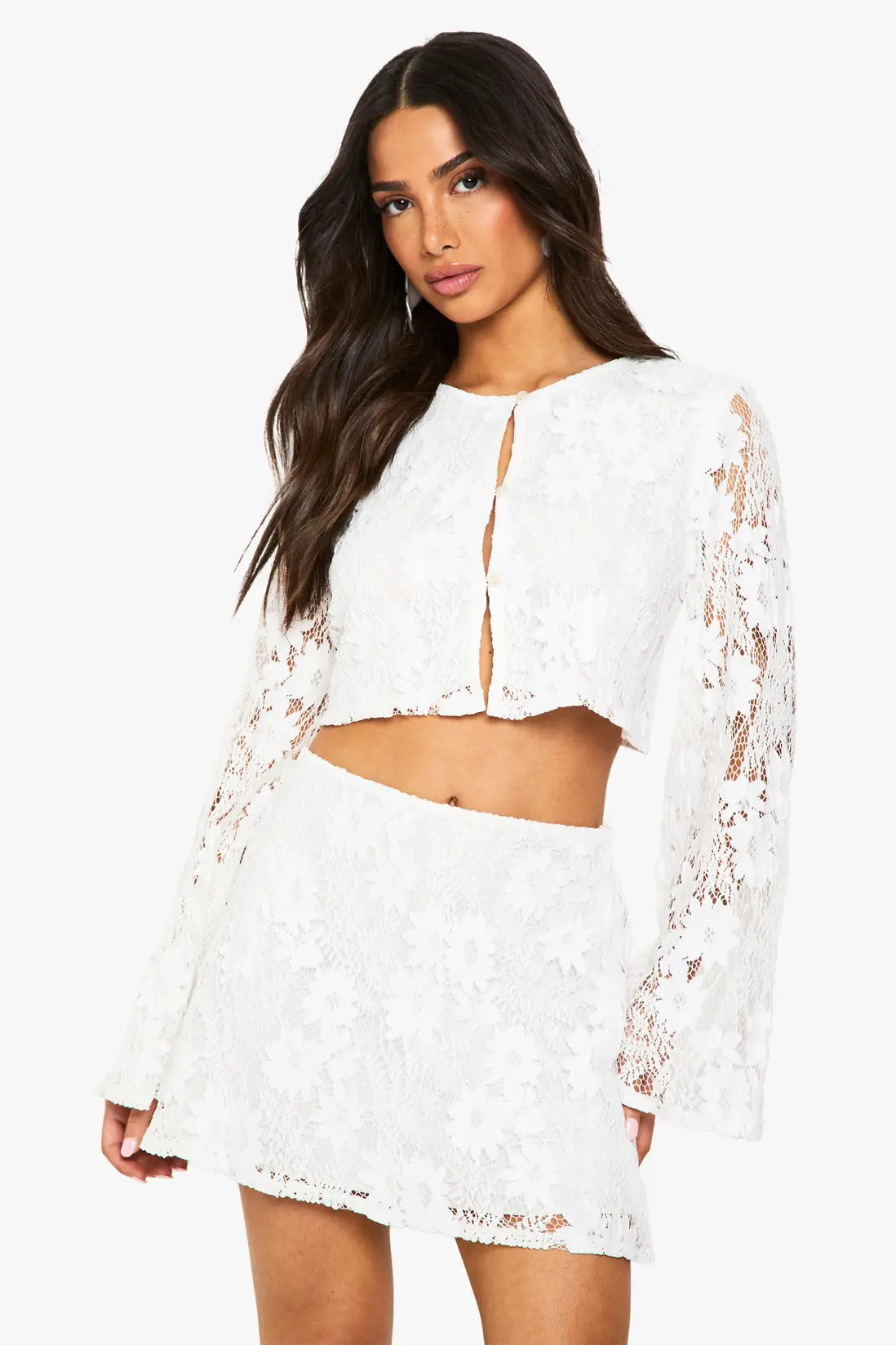 boohoo Petite Crochet Long Sleeve Top
