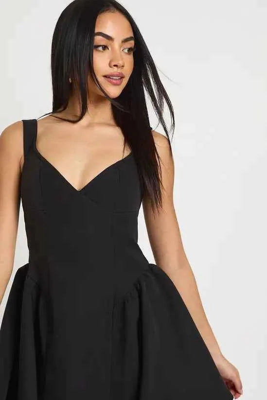 boohoo Bardot Structured Volume Skater Mini Dress