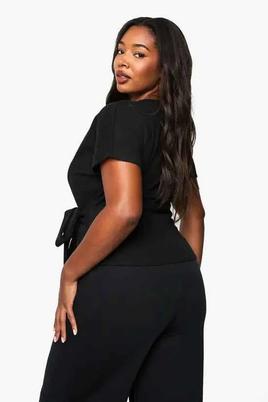 boohoo Plus Knitted Drape Detail Short Sleeve Top