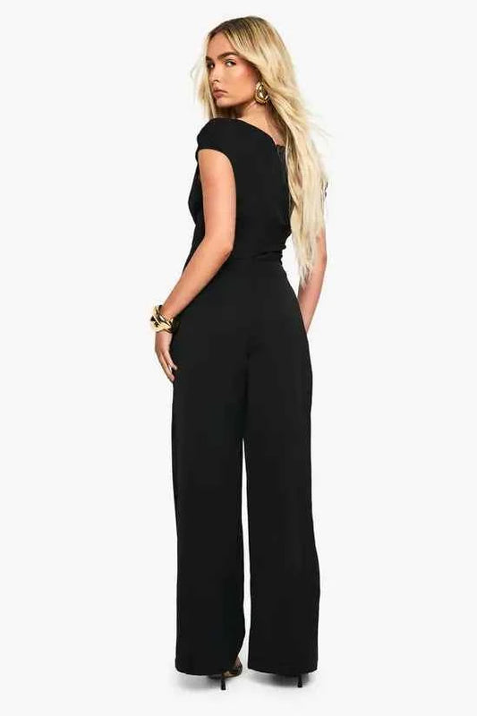 boohoo Asymmetric Drape Tailored Wide Leg jumpsuit