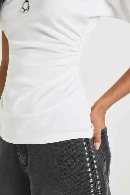 boohoo Jersey Ruched Waist Cap Sleeve Tshirt