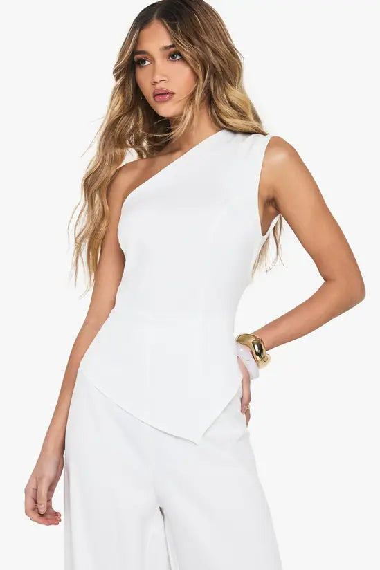 boohoo Tailored One Shoulder Wide Leg Jumpsuit