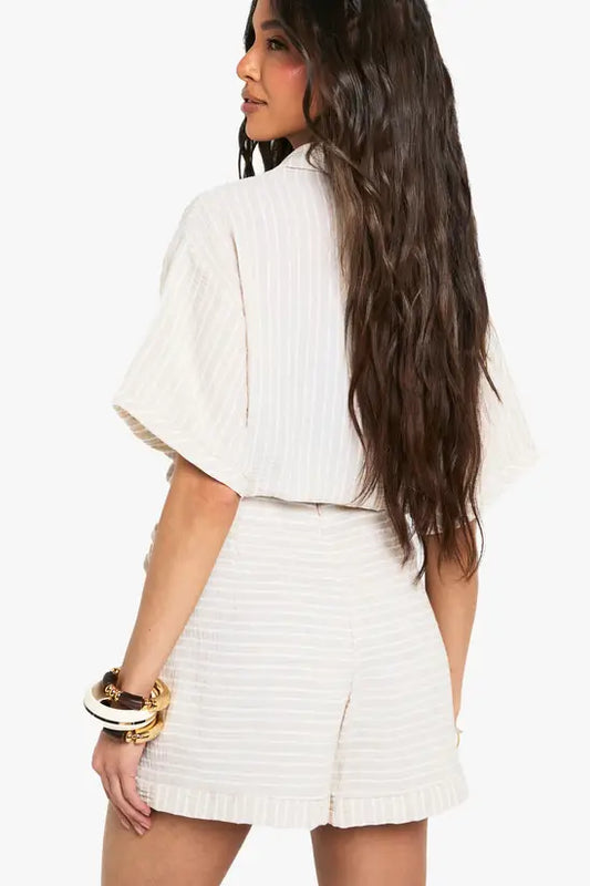 boohoo Woven Linen Look Striped Skort
