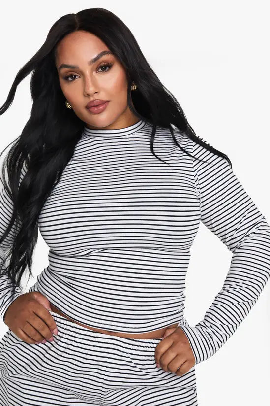 boohoo Plus Striped Long Sleeve Top